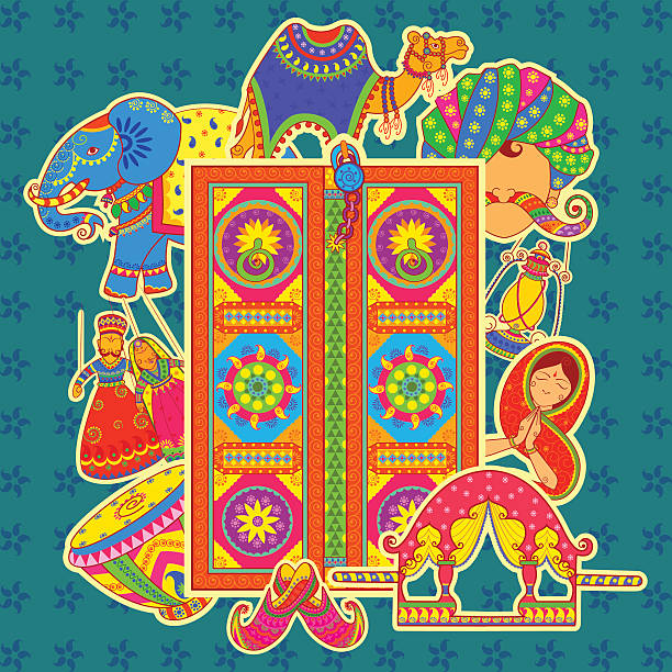 Culture of Rajasthan in Indian art style Vector design of culture of Rajasthan in Indian art style rajasthan stock illustrations
