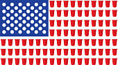 Vector illustration of plastic cups and balls in the shape of the United States flag.