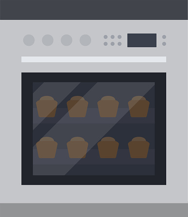 Cup cakes in the oven flat isolated