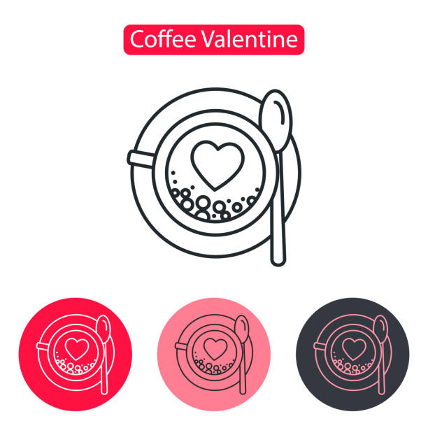 stockillustraties, clipart, cartoons en iconen met kopje cappuccino met hart lijn pictogram. - kookeiland
