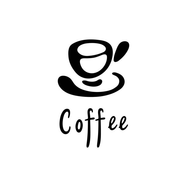 stockillustraties, clipart, cartoons en iconen met kop koffie en koffie kalligrafie. zwart-wit pictogram. vectorillustratie. - koffie nederland