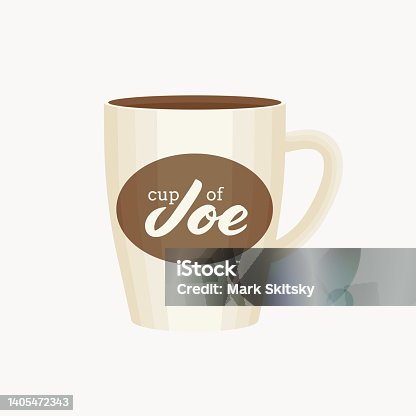 istock Cup of joe vector illustration in cartoon style. White and brown Cup of coffee on cream white background. Isolated design. 1405472343