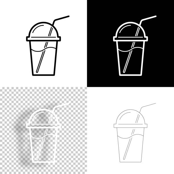 Cup with straw. Icon for design. Blank, white and black backgrounds - Line icon Icon of "Cup with straw" for your own design. Four icons with editable stroke included in the bundle: - One black icon on a white background. - One blank icon on a black background. - One white icon with shadow on a blank background (for easy change background or texture). - One line icon with only a thin black outline (in a line art style). The layers are named to facilitate your customization. Vector Illustration (EPS10, well layered and grouped). Easy to edit, manipulate, resize or colorize. And Jpeg file of different sizes. smoothie backgrounds stock illustrations