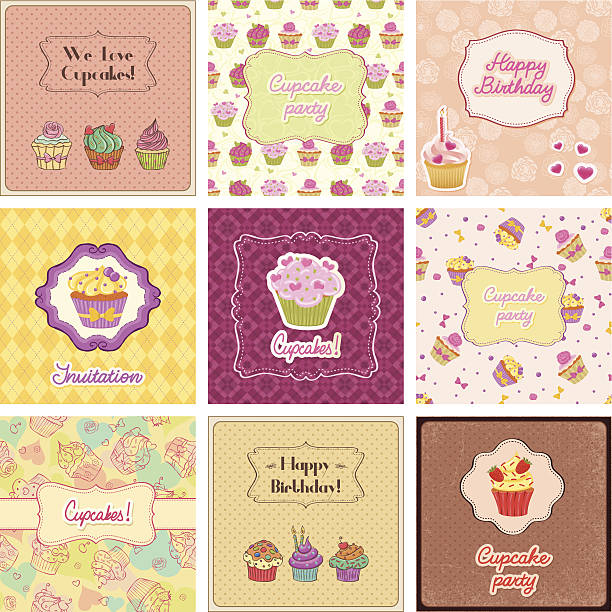 Cupcake Cards Collection vector art illustration