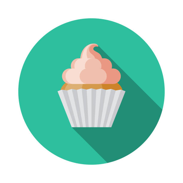 Cupcake Flat Design Prom Icon A flat design icon with a long shadow. File is built in the CMYK color space for optimal printing. Color swatches are global so it’s easy to change colors across the document. cupcake stock illustrations
