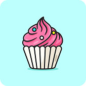 istock Cupcake Strawberry with topping, icon flat design on blue background. 1337863474