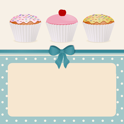 Cupcakes on a blue polka dot background