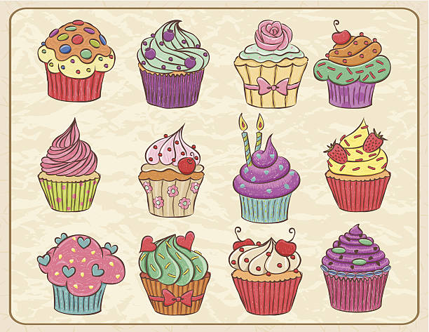 Cupcakes Set vector art illustration