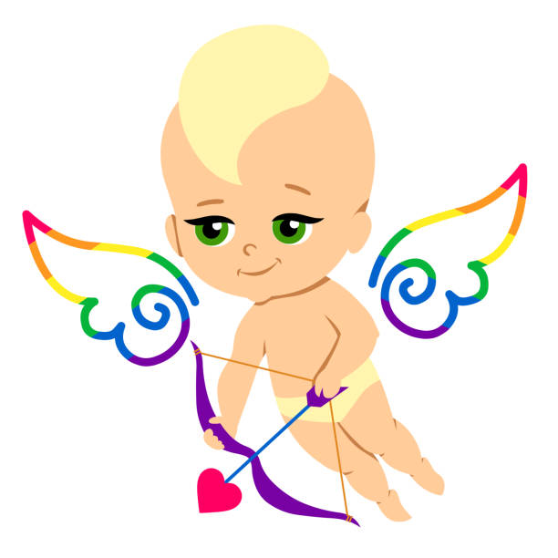 Cupid of love LGBT with a bow and arrow. Cute boy with colorful wings isolated on white background. Cupid of love LGBT with a bow and arrow. Cute boy with colorful wings isolated on white background. Postcard for Valentine's Day. Vector stock illustration. animal limb stock illustrations