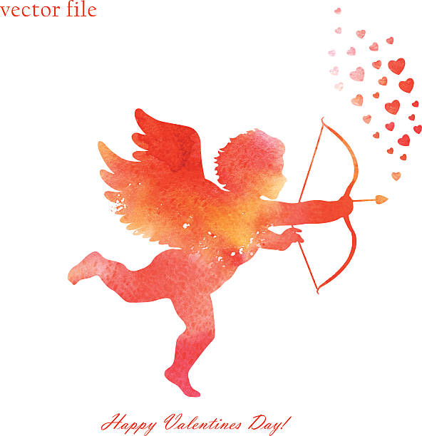 Cupid  Valentine's Day Postcard Valentine's Day, flying cupid with arrow animal limb stock illustrations