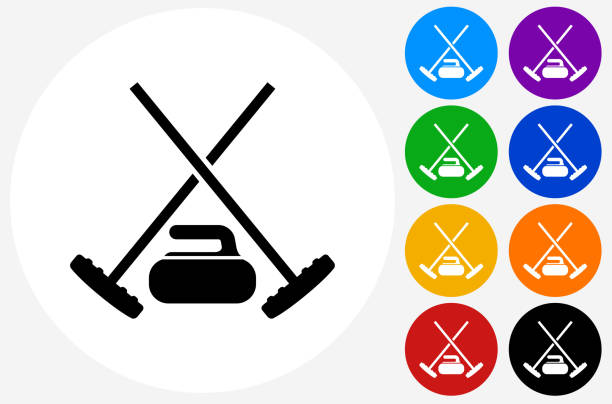 stockillustraties, clipart, cartoons en iconen met curling gear icon on flat color circle buttons - curling
