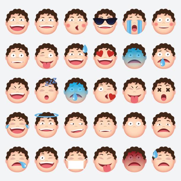 Curly boy emoticon collection set with some expression