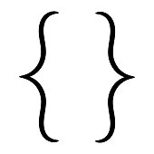 istock Curly braces, quote symbol, black on white, vector illustration. 1328809227