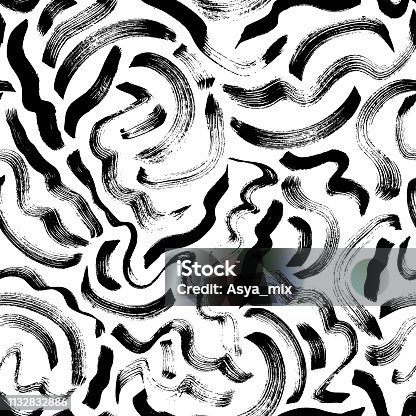 istock Curly waves hand drawn seamless pattern. Vector ornament for wrapping paper. 1132832886