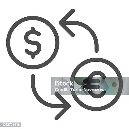 istock Currency exchange line icon. Coins with arrows, conversion symbol, outline style pictogram on white background. Money transfer sign for mobile concept and web design. Vector graphics. 1213726716