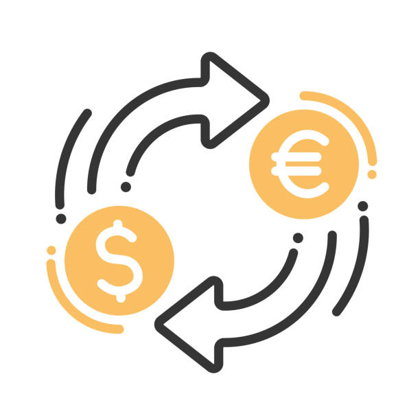 Currency exchange single icon Currency exchange single isolated modern vector line design icon with dollar, euro signs exchange rate stock illustrations