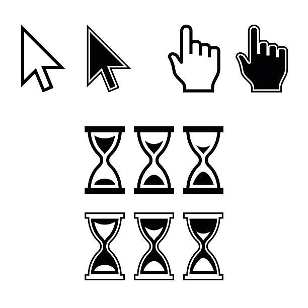 Cursor Icons. Mouse Pointer Set. Vector Cursor Icons. Mouse Pointer Set. Arrow, Hand, Hourglass. Vector hovering stock illustrations