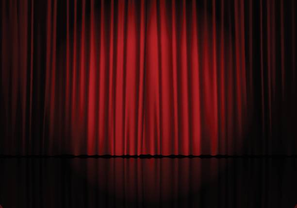 Curtain 20 Closed red curtain background and spotlight. Theatrical drapes. Vector illustration. curtain stock illustrations