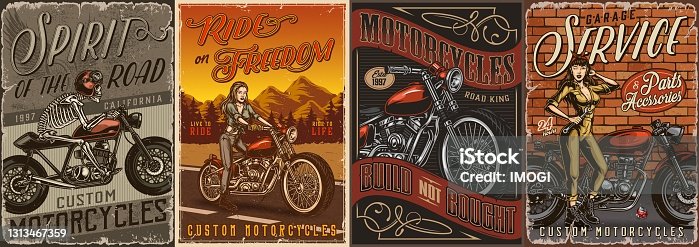 istock Custom motorcycle vintage posters 1313467359