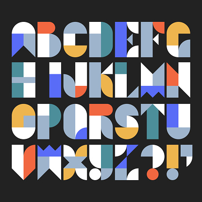 Custom typeface alphabet made with abstract geometric shapes