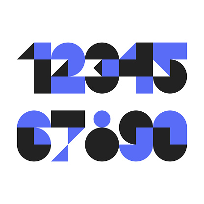 Custom typeface numerals made with abstract geometric shapes