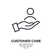 istock Customer care and support concept editable stroke outline icon isolated on white background flat vector illustration. Pixel perfect. 64 x 64. 1315213826