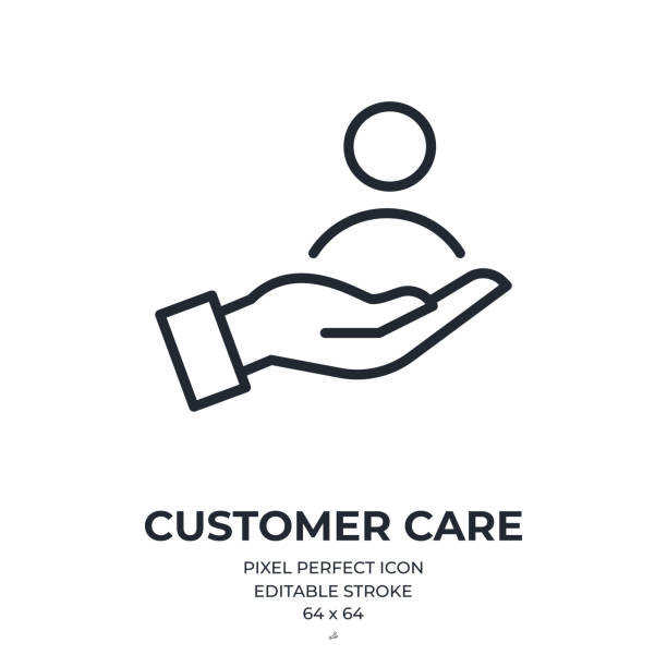 Customer care and support concept editable stroke outline icon isolated on white background flat vector illustration. Pixel perfect. 64 x 64. Customer care and support concept editable stroke outline icon isolated on white background flat vector illustration. Pixel perfect. 64 x 64. care stock illustrations