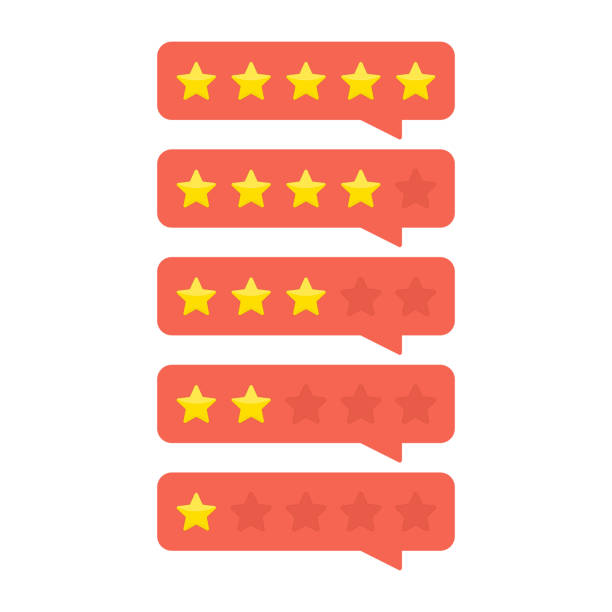 Customer feedback concept. Review rating bubble with gold stars rate. Customer feedback concept. Template of reviews stars rate. Rank or level of satisfaction rating. Vector illustration in flat style. EPS 10. five people stock illustrations