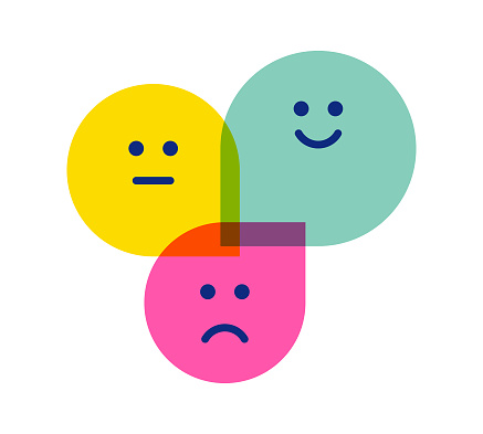 Vector illustration of a customer feedback and experience emoticons. Cut out design elements on a white background. Colors are global for easier editing.