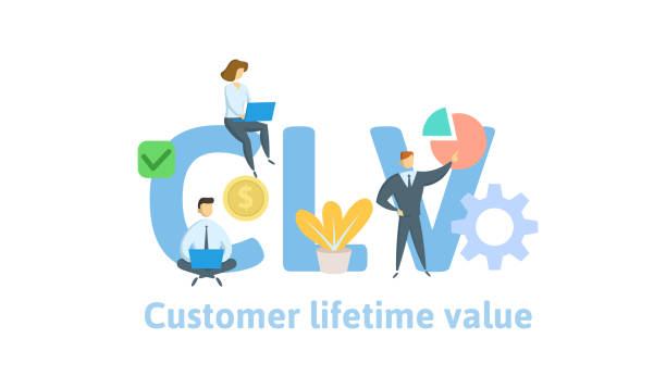 CLV, customer lifetime value. Concept with keywords, letters and icons. Flat vector illustration on white background. CLV, customer lifetime value. Concept with keywords, letters and icons. Colored flat vector illustration on white background. CLV stock illustrations