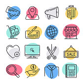 Modern customer loyalty and profitability doodle style concept outline symbols. Line vector icon sets for infographics and web designs.
