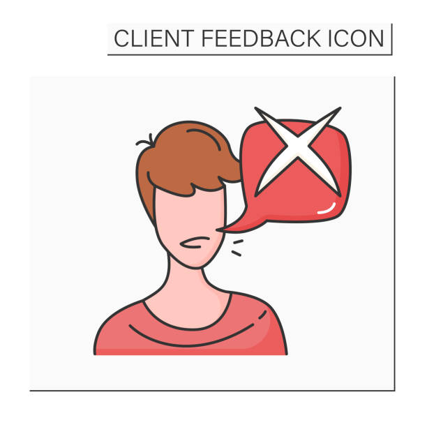 ilustraciones, imágenes clip art, dibujos animados e iconos de stock de icono de color de comentarios negativos de los clientes - foto triste para perfil