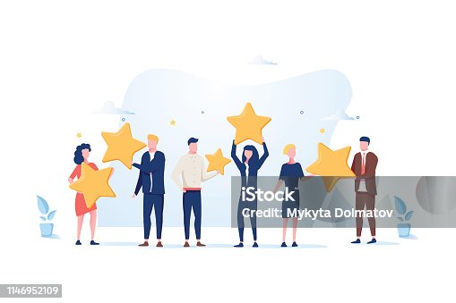 istock Customer review rating. Different People give review rating and feedback. Flat vector illustration. 1146952109