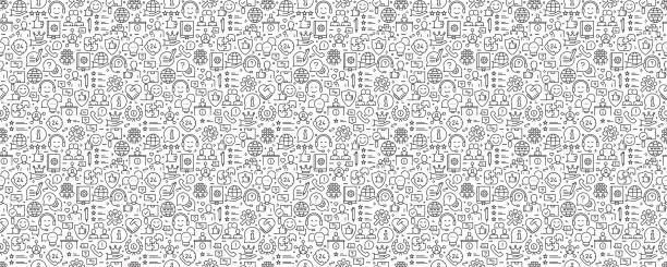 Customer Support Related Seamless Pattern and Background with Line Icons Customer Support Related Seamless Pattern and Background with Line Icons office patterns stock illustrations
