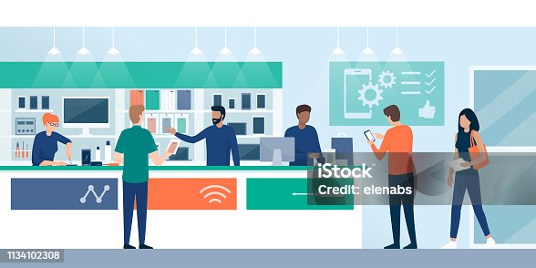 istock Customers shopping in a phone repair store 1134102308
