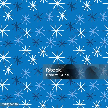 istock Cute abstract seamless pattern with stars. Doodle snowflakes 1399254270