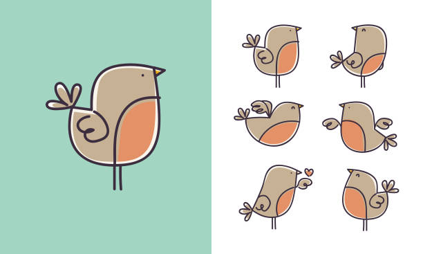Cute and festive little robin character set vector art illustration