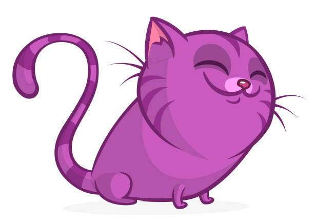 Cute and funny cartoon cat. Vector illustration Cartoon pretty purple fat cat. Fat striped cat illustration isolated bengals stock illustrations