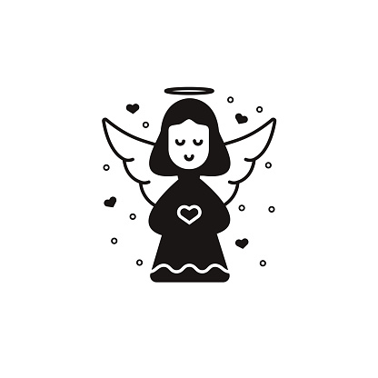 孤立した背景にかわいい天使黒シルエットバレンタインデーのキャラクター デザイン小さな天使 Halo と翼のベクトルのモノクロ イラスト おもちゃのベクターアート素材や画像を多数ご用意 Istock