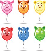 Vector illustration set of six cute animal ballons