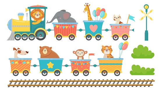 電車の中でかわいい動物鉄道車両で幸せな動物おもちゃの機関車漫画ベクトルイラストセットに乗る小さなペット お祝いのベクターアート素材や画像を多数ご用意 Istock