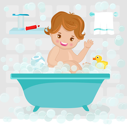 Cute Baby Boy Taking a Bath