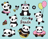 Vector illustration of cute baby panda set.