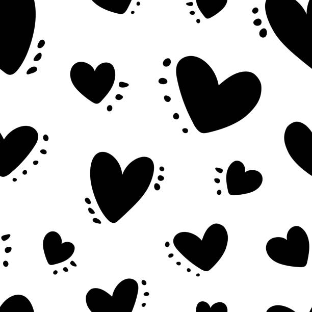 Cute baby pattern with black hearts and spots, dots, love texture, romantic print, simple hand drawn children's print. Cute baby pattern with black hearts and spots, dots, love texture, romantic print. Seamless pattern for valentine's day - for fabric, for textile, with cute hearts, simple hand drawn children's print. phone cover stock illustrations