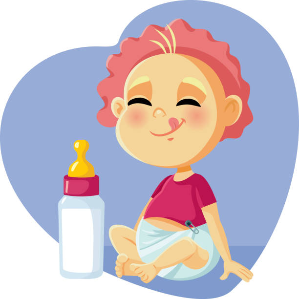 słodkie dziecko z butelką mleka kreskówka wektorowa - baby formula stock illustrations