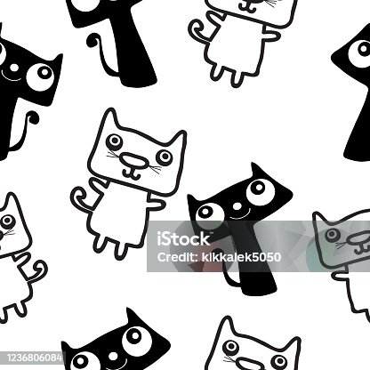 istock cute balck and white cat seamless pattern background design vector eps.10 1236806084
