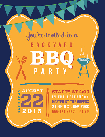 Cute BBQ Invitation Template With Grill And Stars
