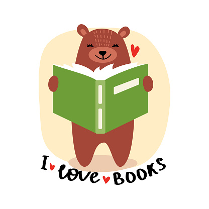 cute bear reading book
