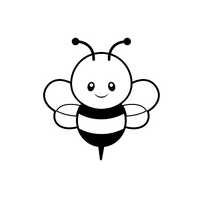 Cute Bee Coloring Page Vector Illustration on White