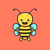 Cute bee mascot character cartoon icon illustration. Design isolated flat cartoon style
